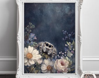 Schattige springspin muurdecoratie, nachttuin bloemendecoratie, Whimsigoth hemelse natuurkunst
