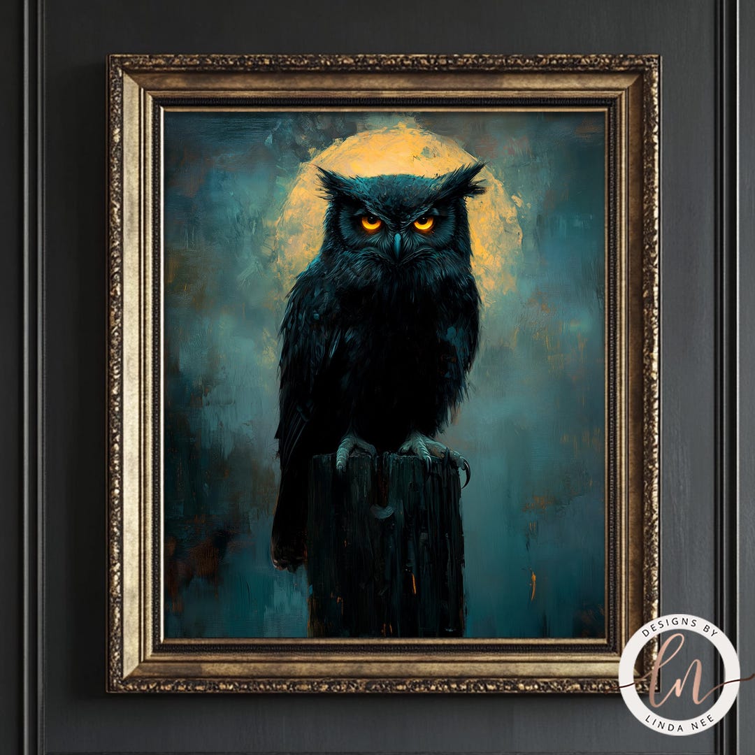 Dark Gothic Barn Owl Painting, Dark Academia Wall Art Print, Witch ...