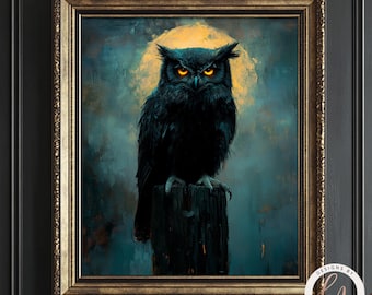 Dark Gothic Barn Owl Painting, Dark Academia Wall Art Print, Witch Familiar Bird Pet, Halloween Samhain Holiday, Dark Fantasy Decor 6-GOT076