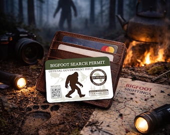 Personalized Bigfoot Search Permit, Metal Wallet Sized License, Hunting Permit, Sasquatch Gifts, Cryptozoological Enthusiasts 8-ANM030