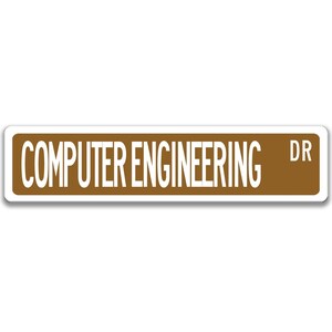 May include: A brown street sign with white text that reads "COMPUTER ENGINEERING DR".