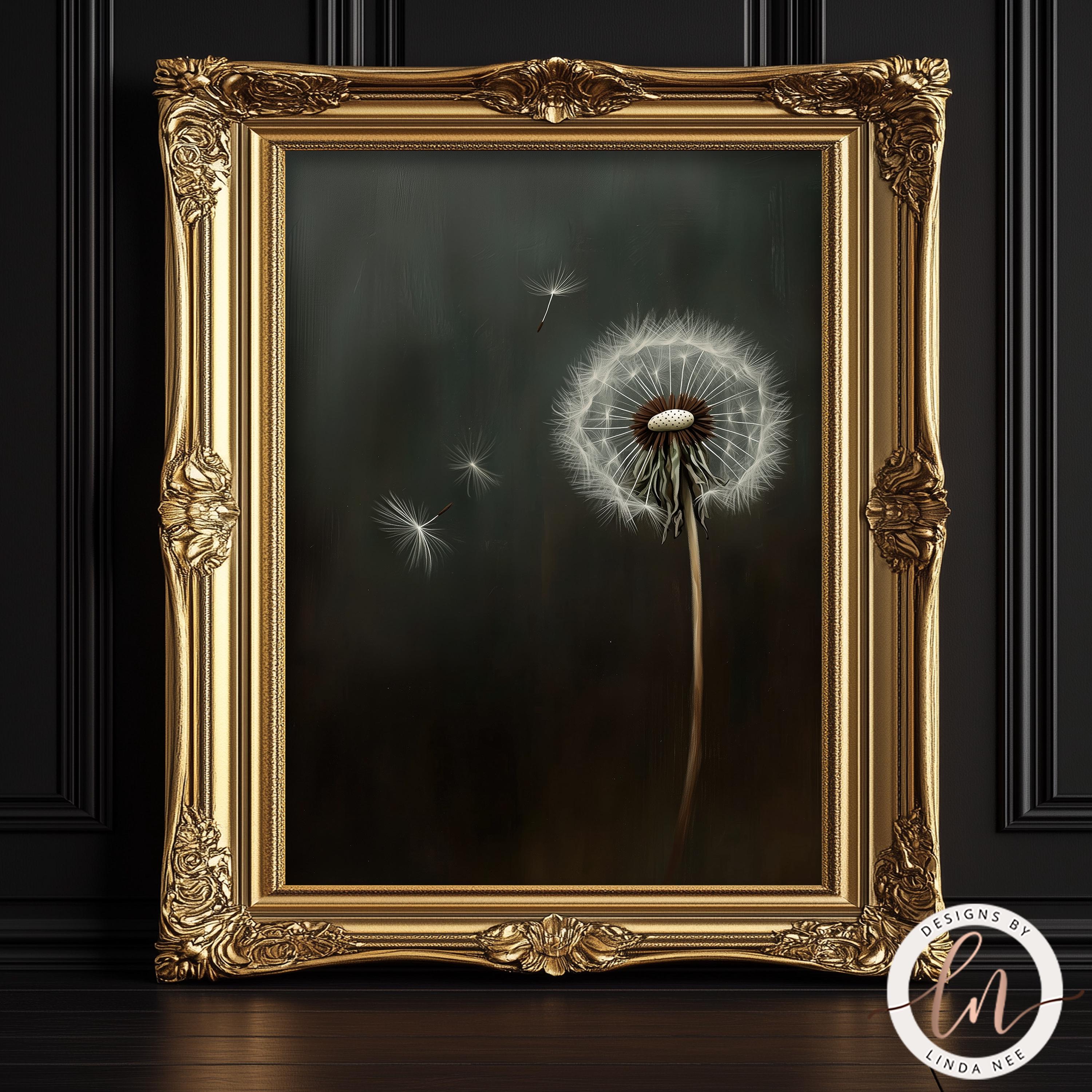Dandelion Dark Academia Wall Art Print, Gothic Floral Painting, Vintage ...