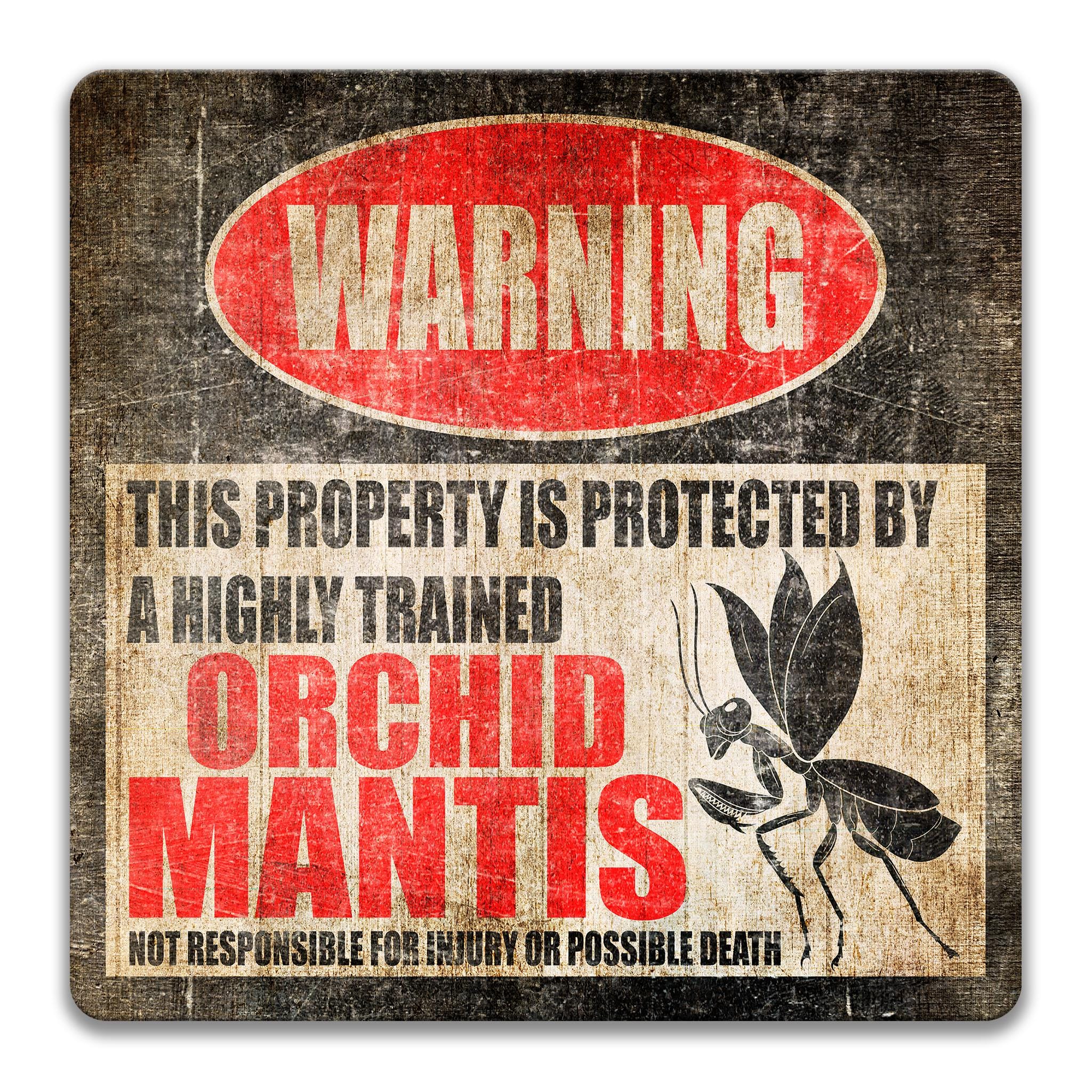 Mantis Warning Display Orchid Mantis Warning Sign, Funny Metal Insect Decor, Entomology Lover ...