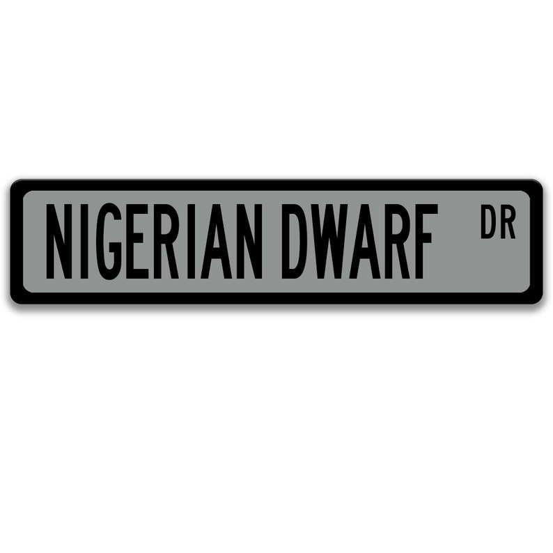 May include: A gray street sign with black lettering that reads "NIGERIAN DWARF DR".