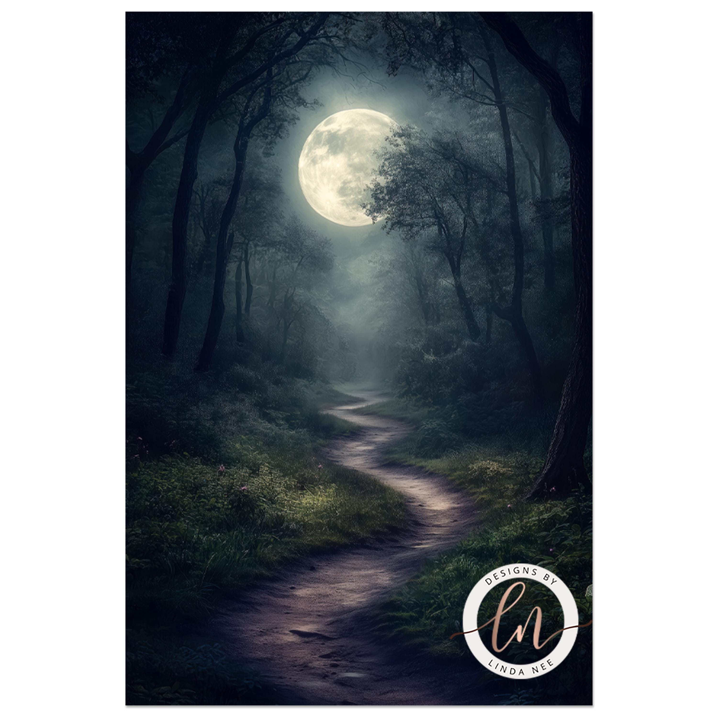 Moody Full Moon Dark Forest Art Print, Dark Academia Wall Art, Gothic ...