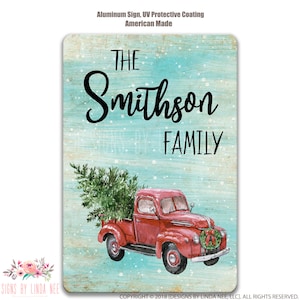 Personalized Red Truck Sign Farmhouse Sign Vintage Truck Christmas Decoration Christmas Decor Rustic Christmas Sign Merry Christmas SHO18