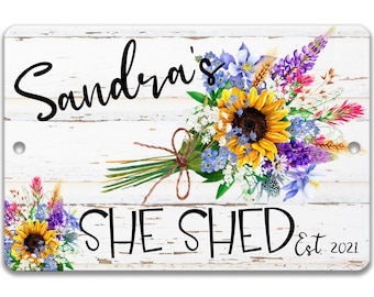 Personalized She Shed Sign, Floral Bouquet Custom Woman's She Shed Sign, She Shed Gift, Cute Potting Shed Decor, Garden Shed F-SHE005