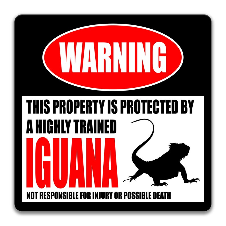 Iguana Sign Funny Iguana Sign Iguana Accessories Warning Sign Metal Sign Novelty Sign Lizard Decor Iguana Gift Pet Reptile Iguana Z-PIS052 image 3