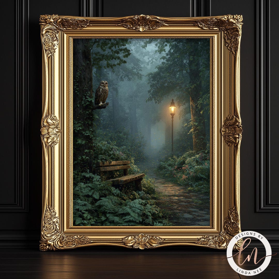 Owl in the Misty Forest Fine Art Print, Dark Cottagecore Woodland Wall ...
