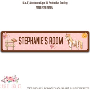 Signe personnalisé de chambre de filles, signe de chambre de poney, décor de chambre à coucher, signe personnalisé, décor d&#39;enfants, signe de nom de fille signe de porte de chambre d&#39;enfant cheval SK4