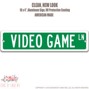 Video Game Lane Sign Funny Metal Sign Gamer Sign Game Room Sign Street Sign Road Signs Bar Sign Funny Garage Sign Kids Room Sign SSA22