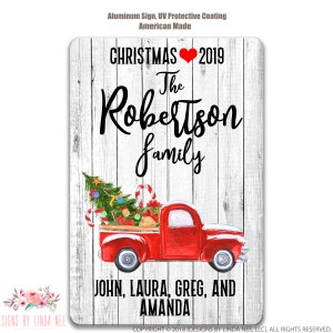 Personalized Red Truck Sign Farmhouse Sign Vintage Truck Christmas Decoration Christmas Decor Personalized Holiday Decor Holiday Sign SHO19