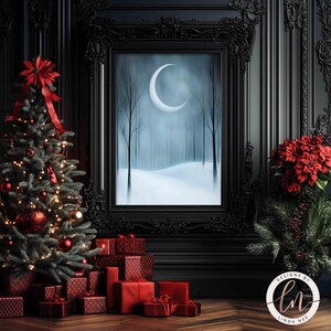 a painting of a christmas tree with presents under it