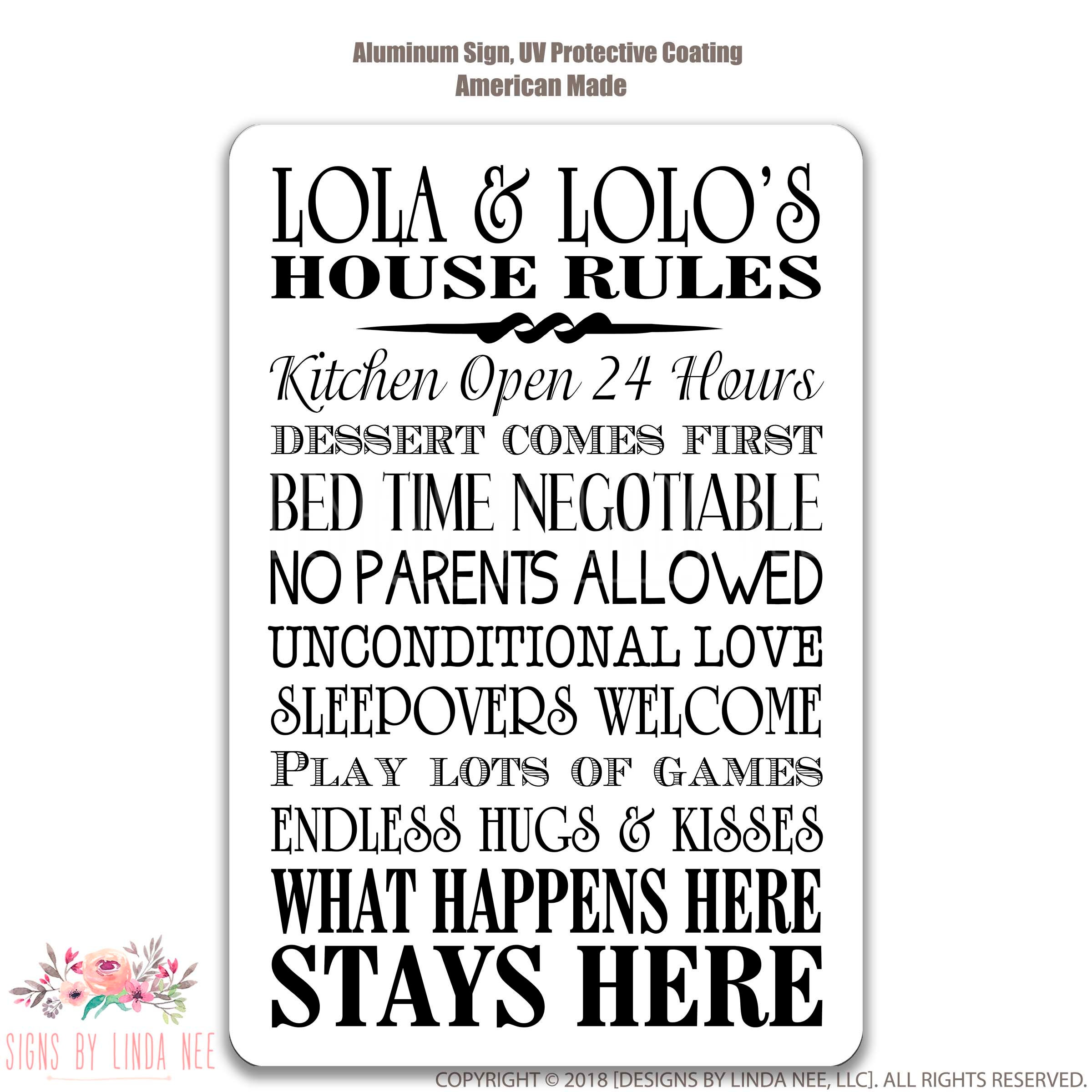 Lola and Lolo Sign, Lola and Lolo House Rules Sign, Gift for Lola Gift ...