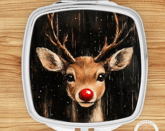 Rudolph kompaktspegel, sminkspegel för jul, present till ren med röd näsa
