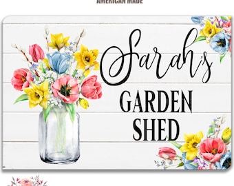 Personalized Garden Shed Sign, Spring Flowers Custom Woman's Garden Sign, She Shed Gift, Cute Potting Shed Decor F-SHE001