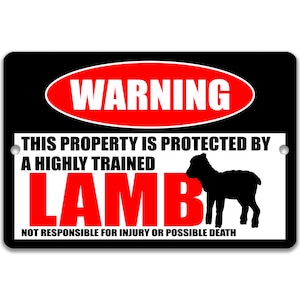 Lustiges Lamm Warnschild, Bauernhof Dekor, Beware of Lamm Schild, Jährling, Baby Schaf, Bauernhof Tier Schild, Schafbock, Schaf, Merino, 8-HIG289