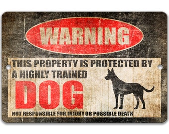 Plaque chien, cadeau nouveau chien, chien drôle, décoration chien, panneau d'avertissement chien, panneau drôle de grange, attention aux objets protégés des chiens 8-HIG056