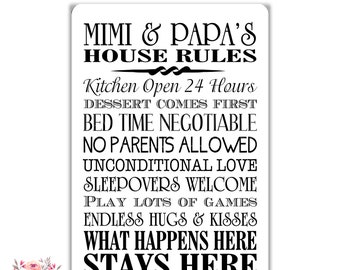 Mimi and Papa House Rules Sign, Mimi and Papa Sign, Gift for Mimi Gift for Papa Grandparents Sign, Grandparents Gift Mimi Gift Papa Z-SPH007