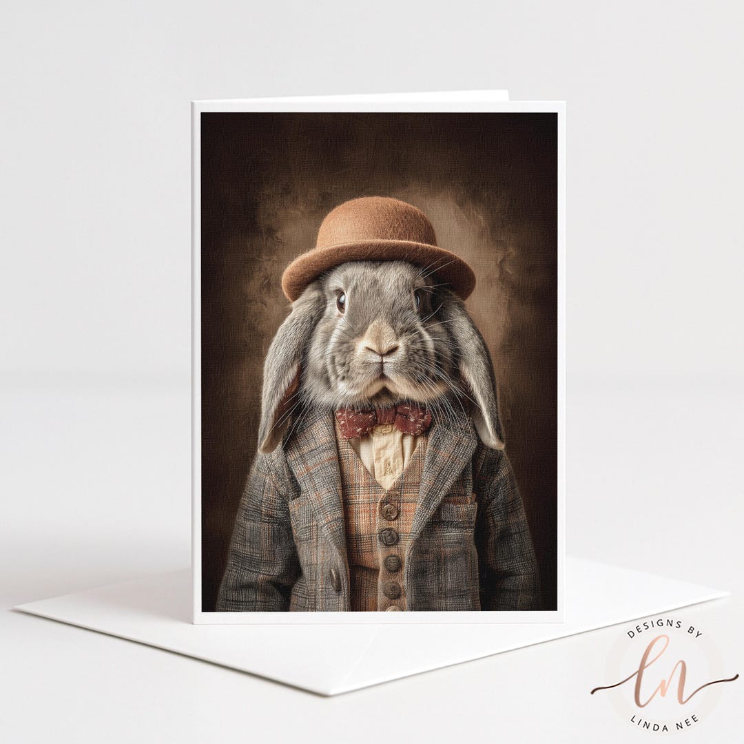 Anthropomorphic Stationery, Dapper Rabbit in Tweed Greeting Card - Etsy