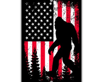 Signo de Bigfoot con bandera estadounidense, signo de Sasquatch, signo de bandera de Bigfoot, decoración de Bigfoot, EE. UU., regalos de amantes críptidos, signo de metal, patriótico 8-ANM002
