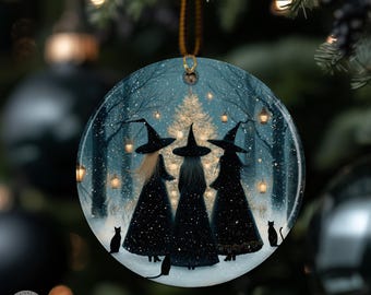Yule Witches Ornament, Witchy Christmas Decor, Winter Solstice, Gothic Holiday Tree Decoration
