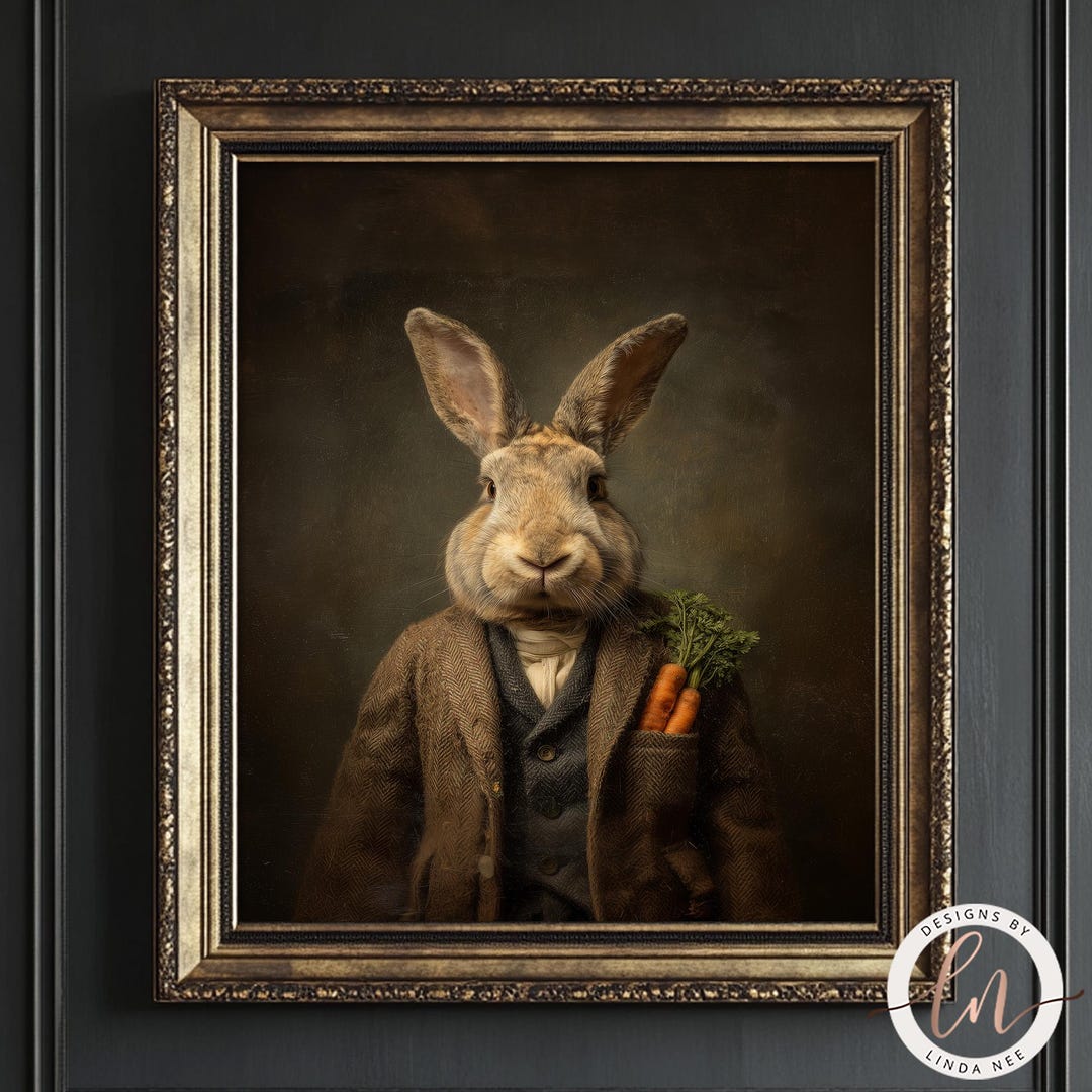 Gentleman Rabbit With Carrots Print – Vintage Portrait Wall Art Decor ...