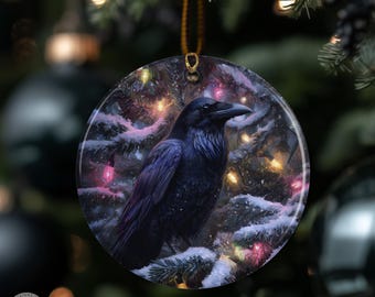 Gothic Raven Christmas Ornament, Crow Art, Winter Solstice Ornament, Dark Nature Yule Decor