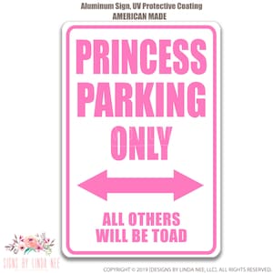 Señal de estacionamiento de princesa, decoración de princesa, señal de bicicleta, señal de garaje, regalo para princesa, regalo de princesa niña, señal de metal para habitación de niños SK6