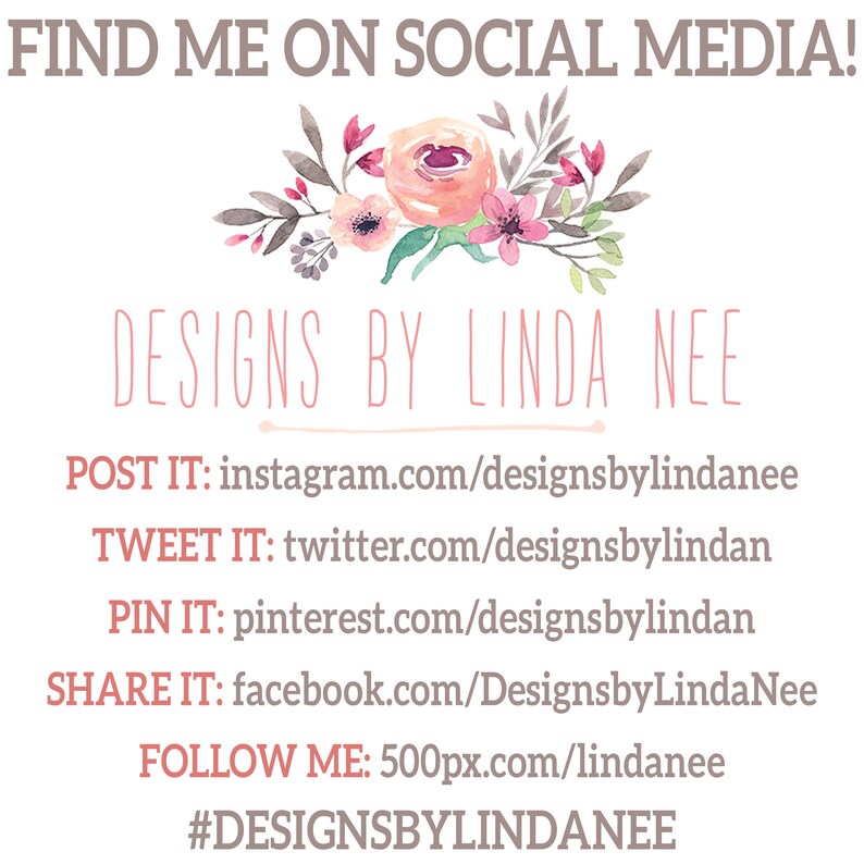 K&ouml;nnte beinhalten: Eine Grafik mit rosa Blumen und dem Text "FIND ME ON SOCIAL MEDIA!" und "DESIGNS BY LINDA NEE". Die Grafik enth&auml;lt auch Social-Media-Handles f&uuml;r Instagram, Twitter, Pinterest, Facebook und 500px.com. Der Hashtag #DESIGNSBYLINDANEE befindet sich am unteren Rand der Grafik.