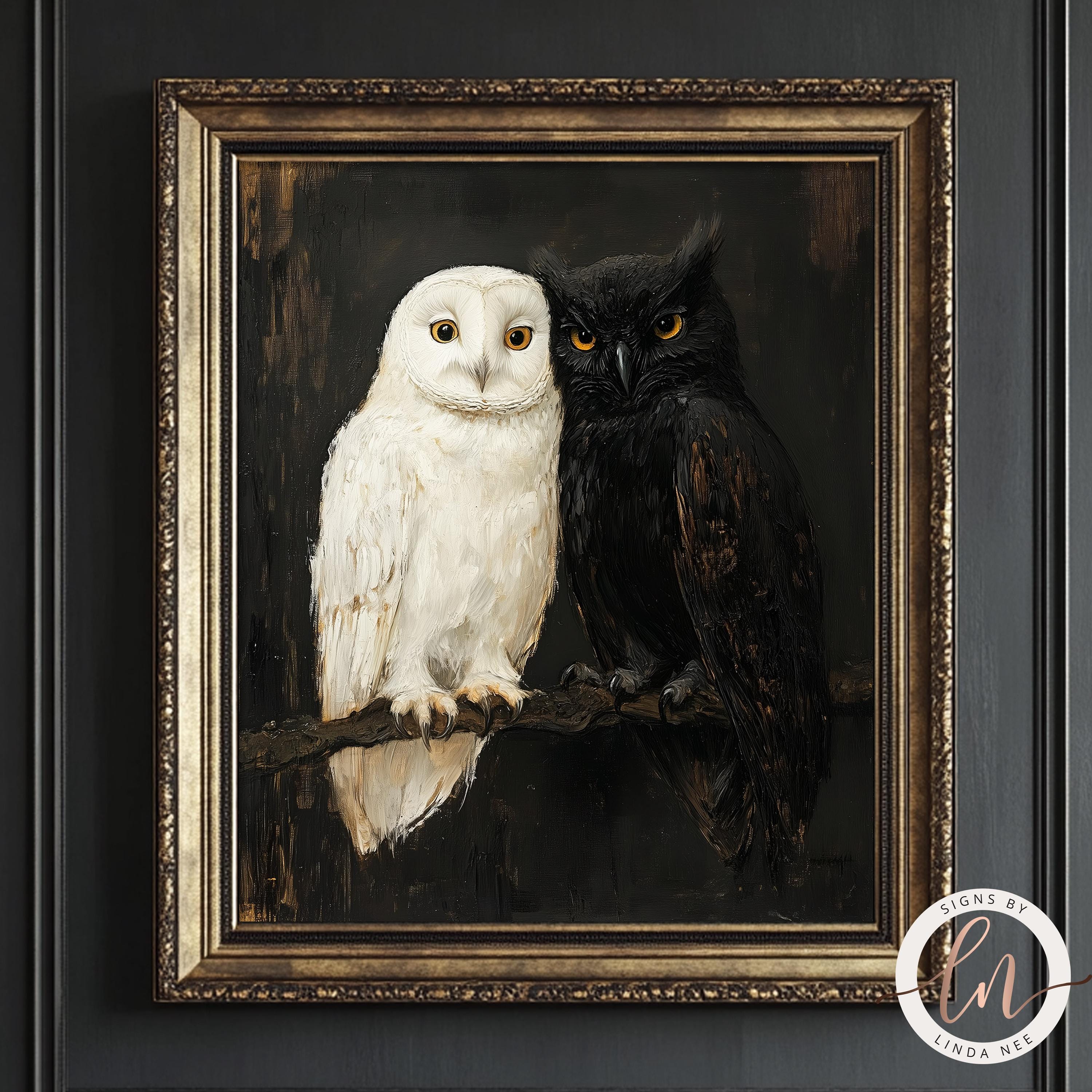Vintage Owl Painting, Dark Academia Wall Art Print, Gothic Owl, Moody ...