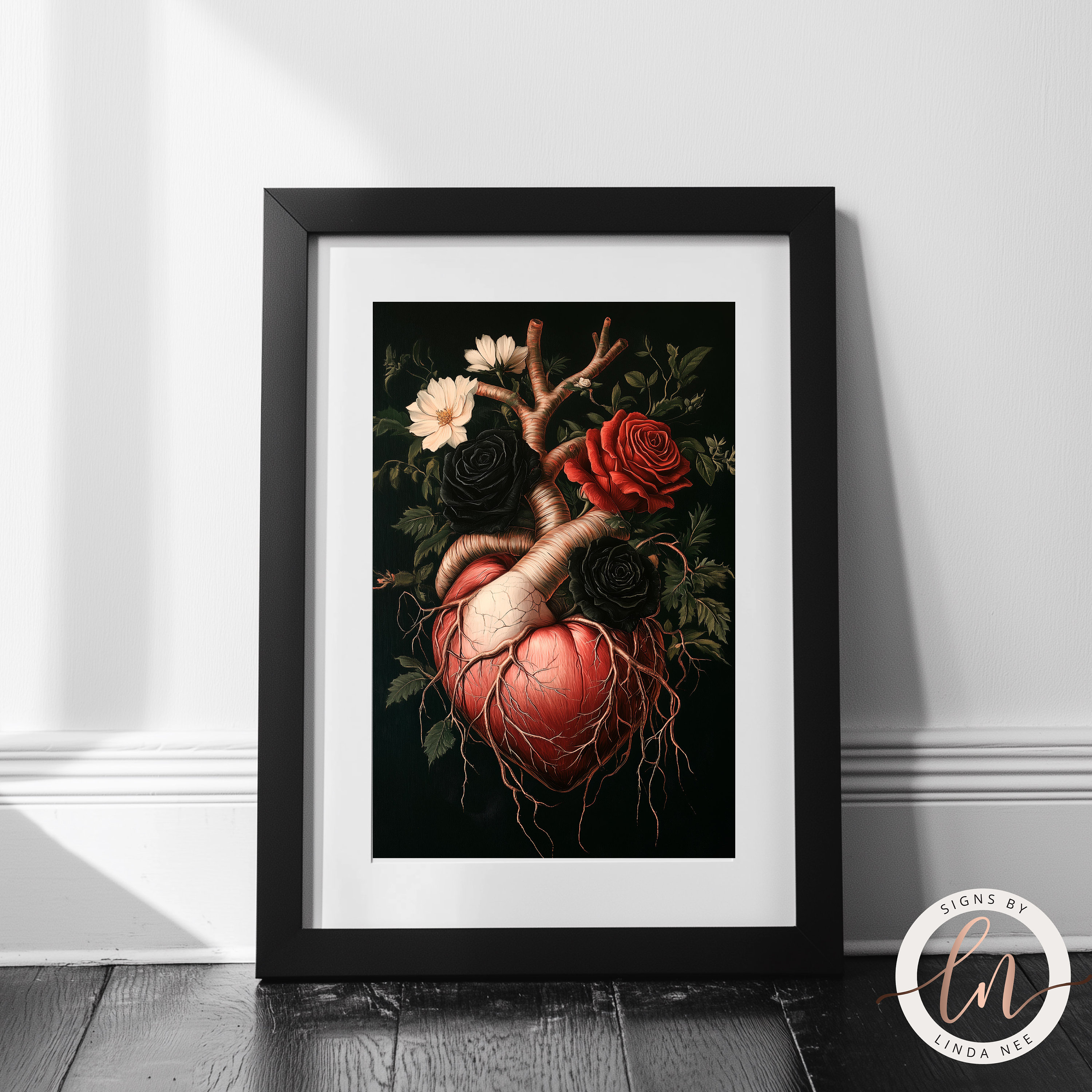 Floral Heart Anatomy, Dark Academia Wall Art Print, Human Anatomical ...