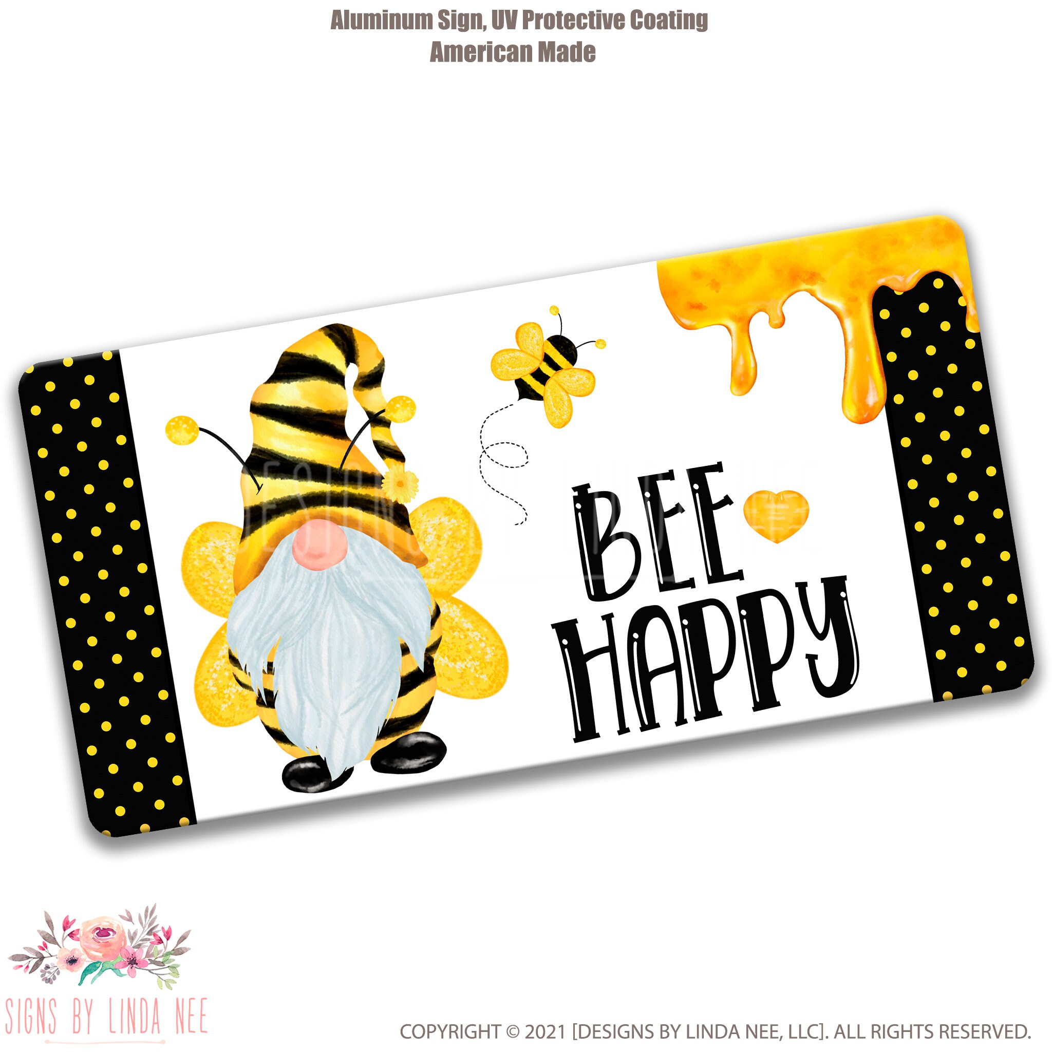 Bee Happy Wreath Sign, Gnome Bee Sign, Bee Happy Sign, Spring Wreath ...