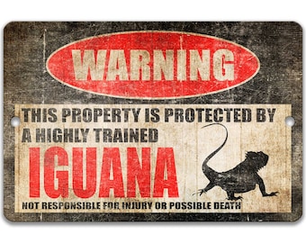 Iguana-Warnschild, stark ausgebildetes Iguana-Metallobjektschild, lustiges Reptil-Sicherheitsdekor