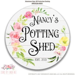 Personalized Potting Shed Sign, She Shed Gift, Pink Flowers Custom Woman&#39;s Shed Sign, Garden Shed She Shed Decor She Shed Door Sign F-SHE010