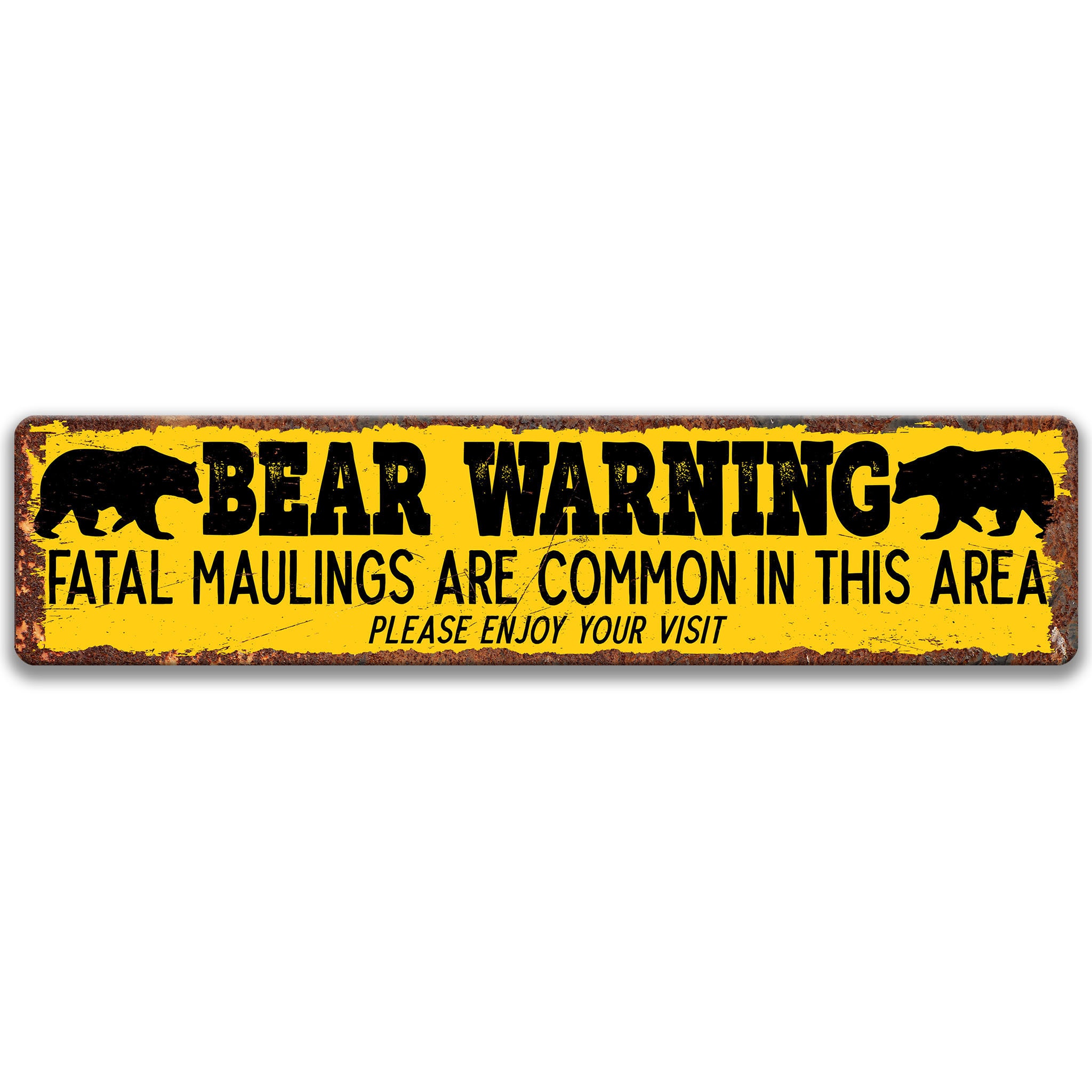 Bear Warning Funny Metal Sign, Rusty Metal Grizzly Bear Sign, Black ...