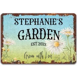 Garden Sign, Personalized Flower Garden Sign, Grown with Love Garden Shed Decor, Custom Gardener Gift, Antique Garden Sign, Floral G-SUM004
