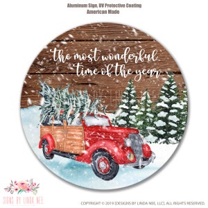 Christmas Wreath The Most Wonderful Time of the Year, Christmas Sign, Christmas Decor, Red Truck Sign, Holiday Sign, Vintage Truck SHO165