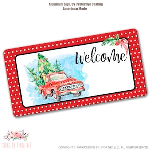 Red Truck Wreath Sign, Christmas Wreath, Front Door Sign, Christmas Decor, Hello Sign, Farmhouse Wreath, Vintage Red Truck Sign SHO132