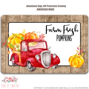 Vintage Truck Sign Farm Fresh Pumpkins Sign Red Truck Autumn Decor Pumpkin Sign Fall Decor Farmhouse Sign Wreath Front Door Sign Wagon SHO89