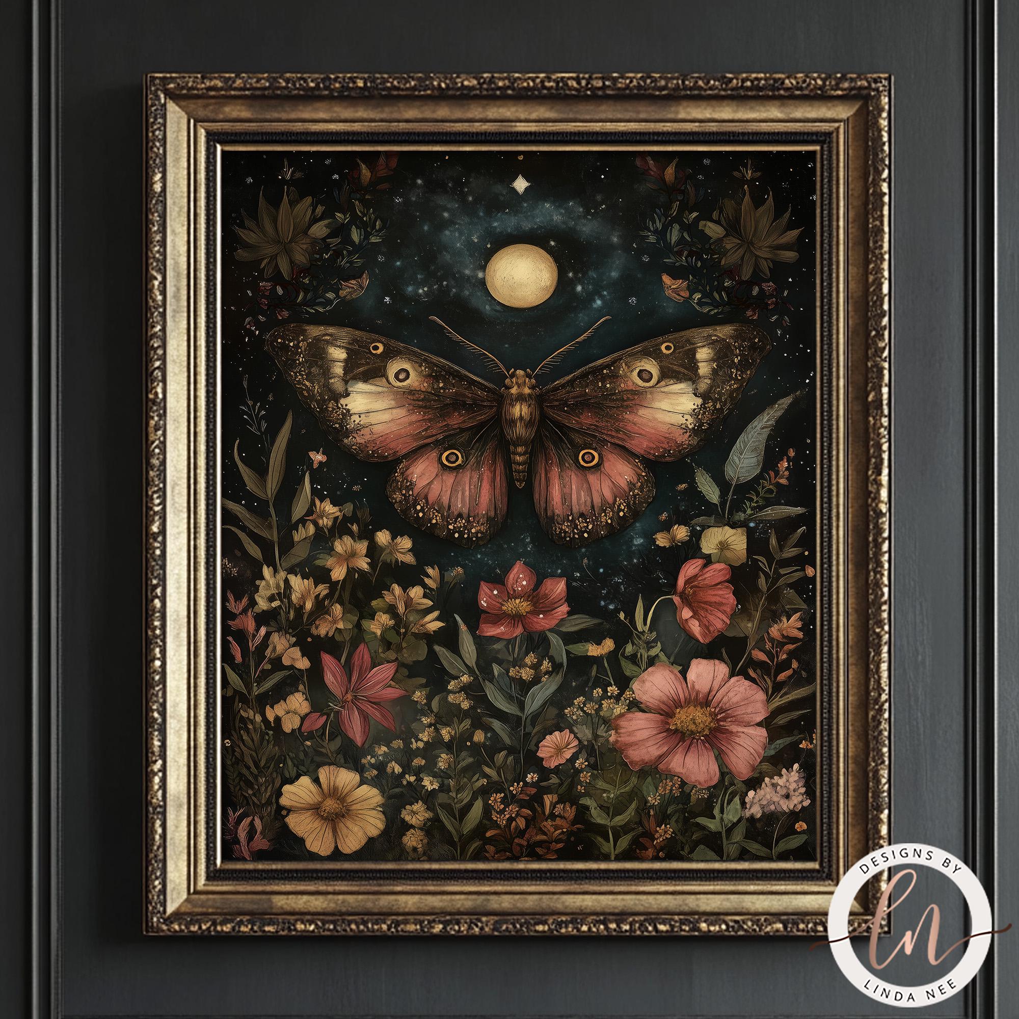 Dark Academia Moth Print - Dark Cottagecore Metal Wall Art - Vintage ...