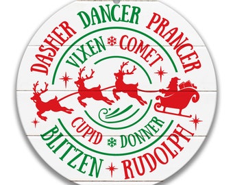Santa's Reindeer Christmas Sign, Dasher, Dancer, Prancer, Vixen, Comet, Cupid, Donner and Blitzen, Porch Decor, Winter Door Hanger X-XMS068