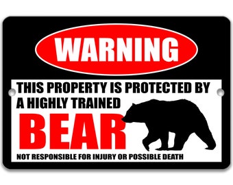 Bear Metal Sign Cabin Decor, Rustic Outdoor Wildlife Sign, Bear Country Warning Sign