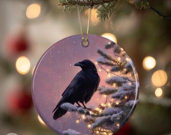 Raven Christmas Ornament, Gothic Holiday Tree Decor, Winter Solstice Ornament, Crow Art, Dark Nature Yule Decoration