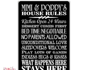 Chalkboard Wall Art Personalized Poppy Art Custom Mimi Print Gift for Grandparents Mimi and Poppy/'s House Rules Instant Download PH10