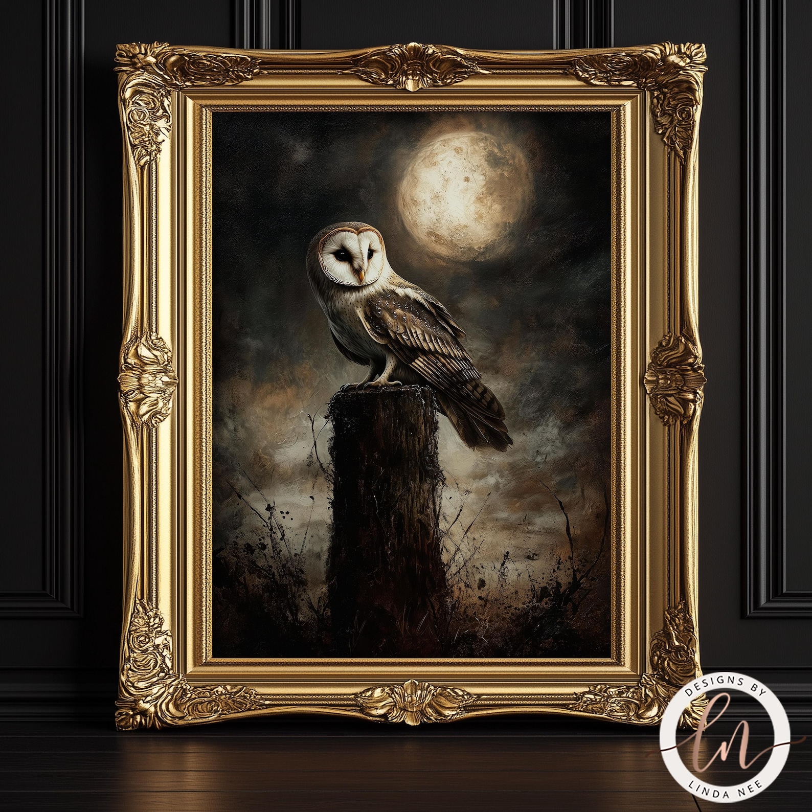 Dark Barn Owl Painting, Dark Academia Owl Wall Art Print, Rustic Dark ...