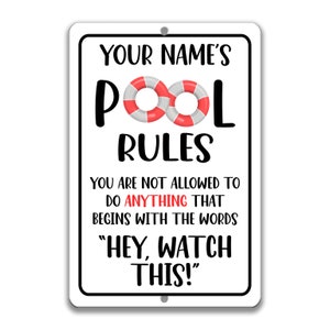 Personalized Pool Rules Sign, Funny Swimming Pool Rules Metal Sign, Outdoor Pool Party Sign, Backyard Pool Area Decor, P-SUM021