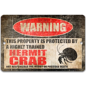 Hermit Crab Sign, Funny Crab Warning Sign for Crabitat, Crustaceans, Pet Cage Accessory, Cute Kids Pet Decor 8-HIG010