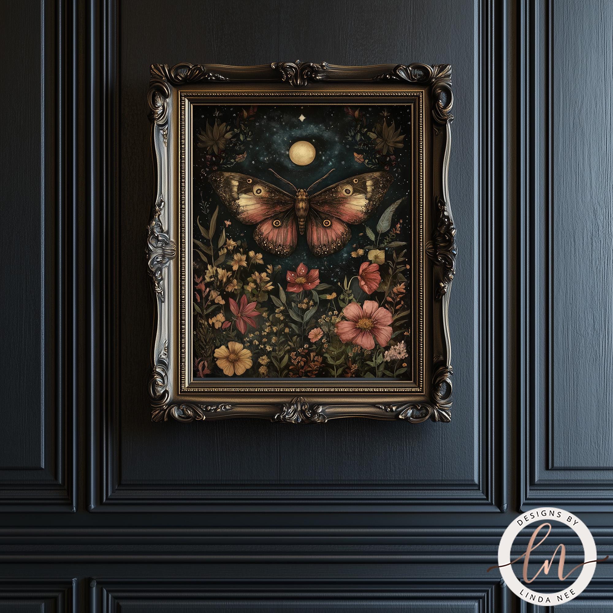 Dark Academia Moth Print - Dark Cottagecore Metal Wall Art - Vintage ...