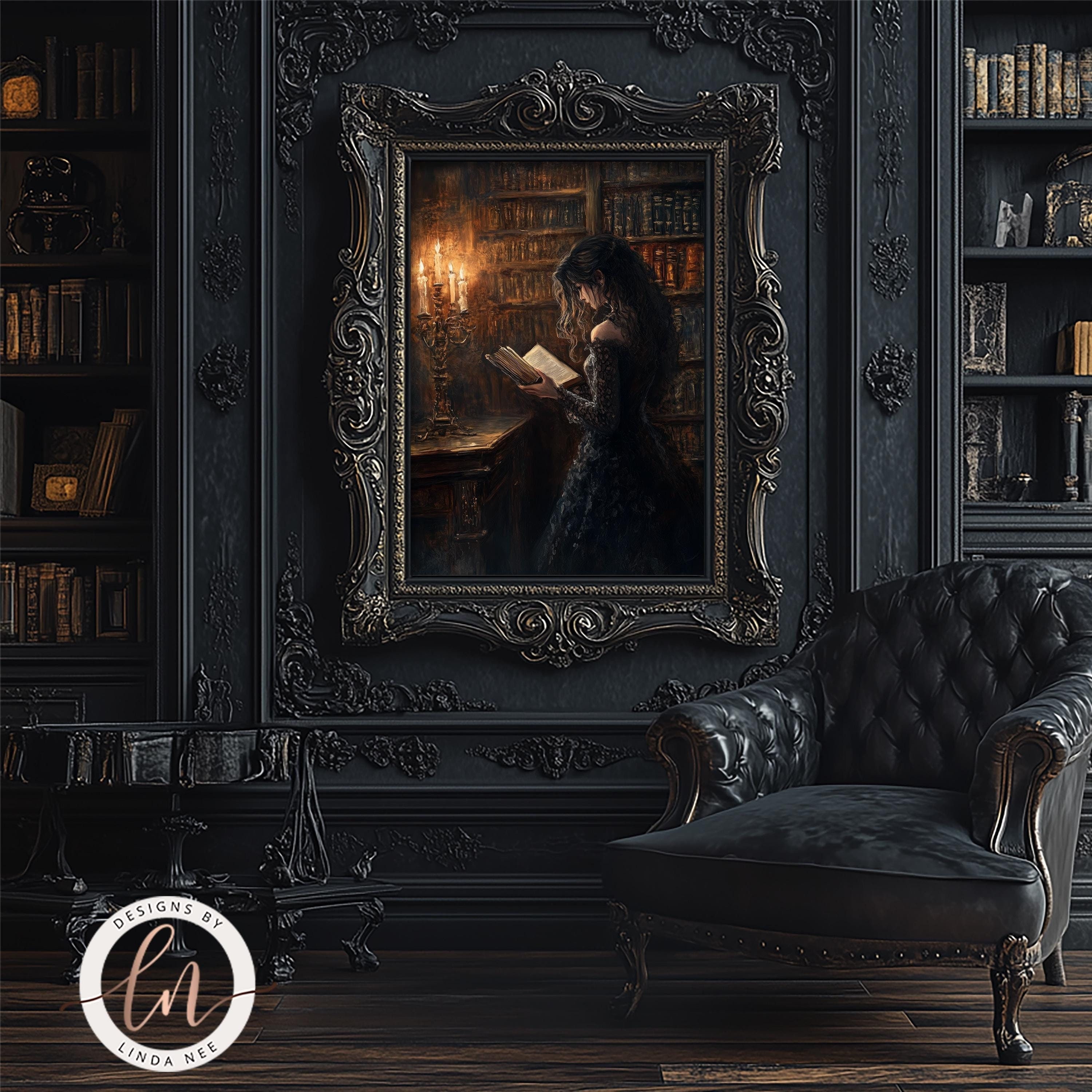 Victorian Woman Reading Bookish Wall Art Print, Dark Academia